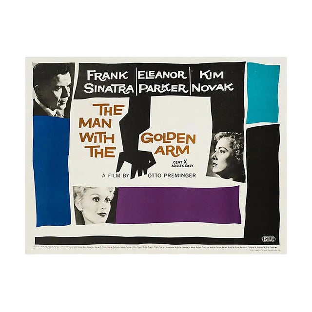 The Man with the Golden Arm Original Movie Poster by Saul Bass, British, 1956 For Sale