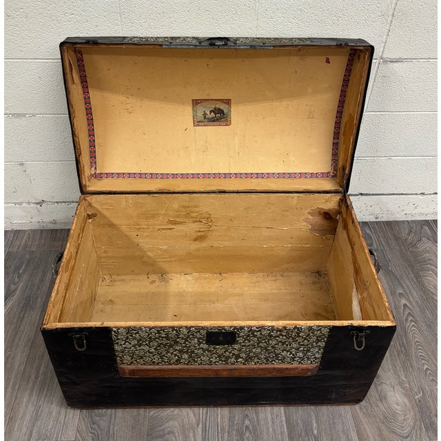 Antique Camel Back Steamer Trunk Chest For Sale - Image 11 of 11