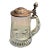Vintage German Etched Glass Beer Tankard With Design Relief Metal Lid For Sale