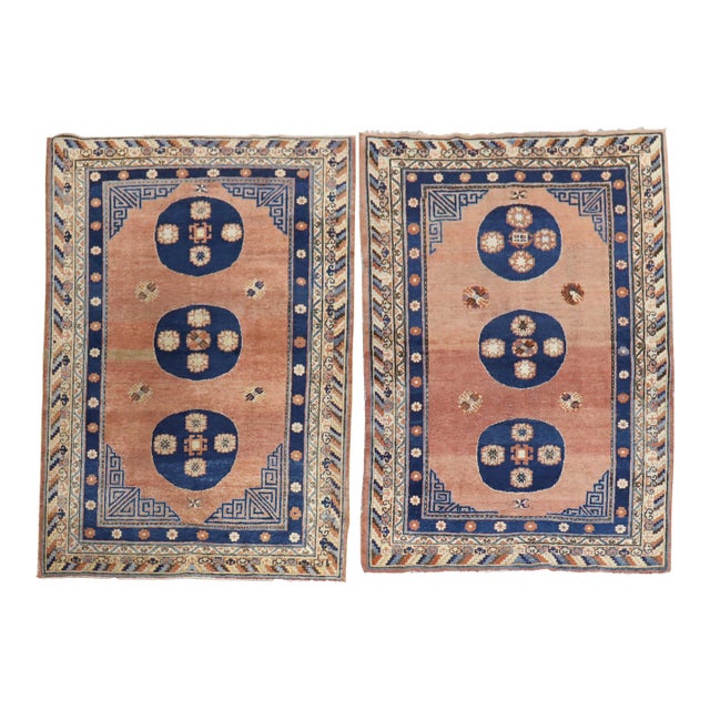 Rare Matching Pair of Antique Khotan Carpets - 4'1" x 5'11" For Sale