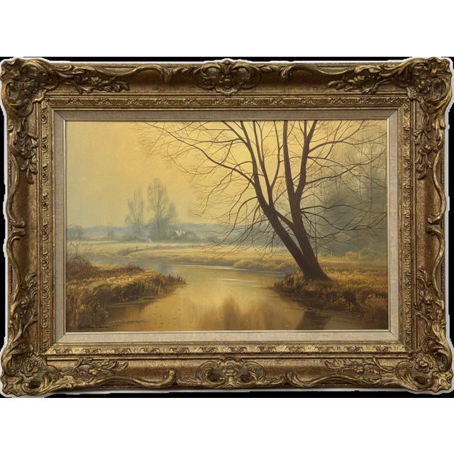 Misty Golden Yellow River Landscape with Winter Trees in the English Countryside Circa 1990 For Sale - Image 14 of 17