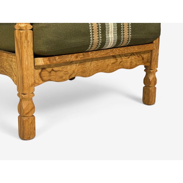 Henning Kjaernulf Style, Lounge Chairs, Oak, Fabric, Denmark, 1970s For Sale - Image 11 of 13