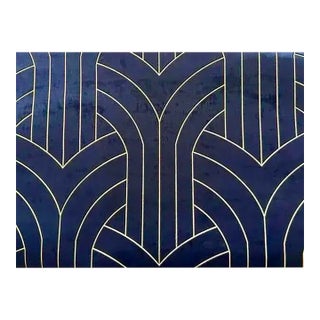 Phillip Jeffries Navy Blue & Gold Velvet Cocoon Wallpaper, Lasercut Velvet For Sale