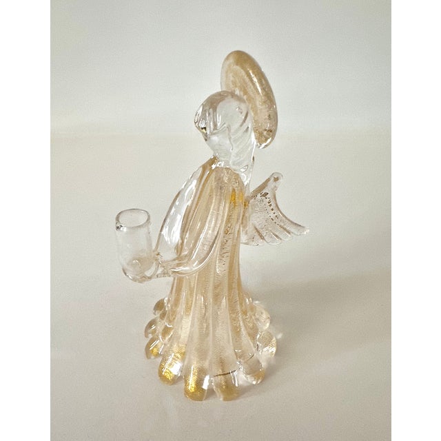 Single Murano Glass Clear and Gold Infused Angel Candle Holder For Sale - Image 11 of 14