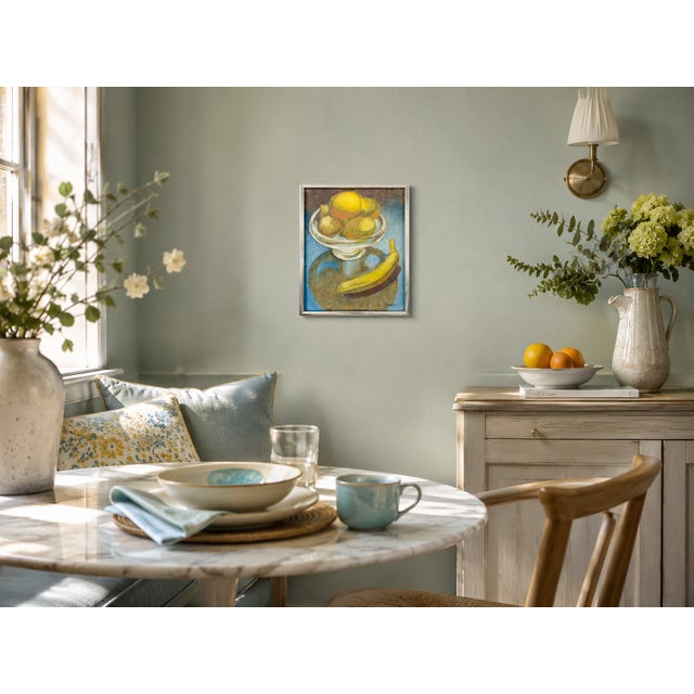 Banana and Citrus Still Life on Turquoise Ground - Maurine Manaro, C. 1983 For Sale - Image 9 of 10