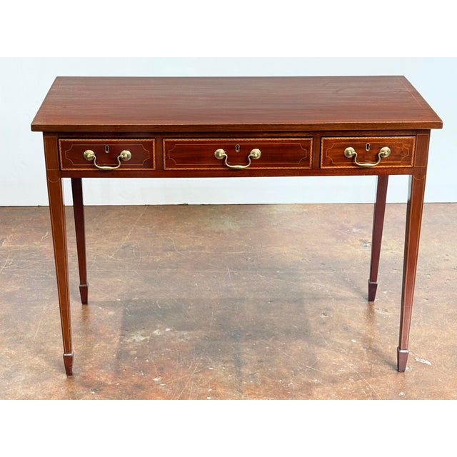 English Writing Table or Desk of Inlaid Mahogany From the Edwardian Era For Sale - Image 4 of 9