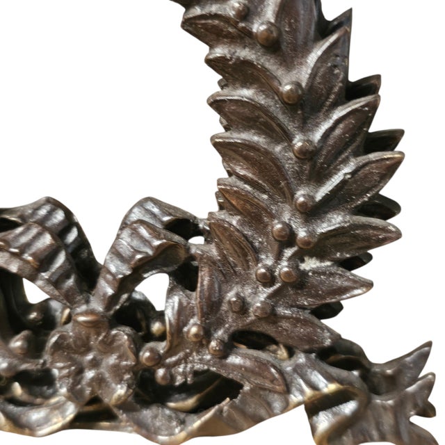 Neoclassical Laurel Garland Cast Bronze Bookends, Empire Style, 9.5" For Sale - Image 16 of 17