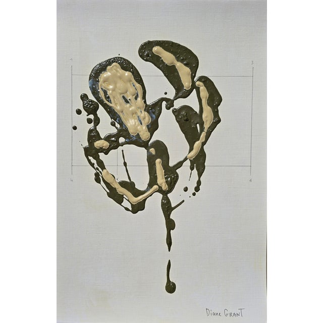 Set of 6 - One-of-a-Kind Dark Green & Cream Botanical Organic Modern Original Oil Paintings / Herbarium / Floral / Earth Tones For Sale - Image 10 of 17