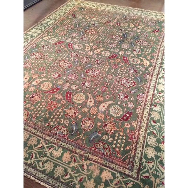 1900 - 1909 Antique Green Indian Agra Rug 8ft 10in X 11ft 6in For Sale - Image 5 of 6