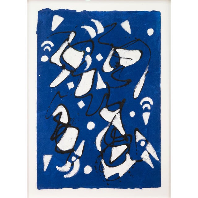 Late 20th Century Barbara Coburn - Untitled (Blue Abstract Triptych) Mixed-Media on Paper Framed For Sale - Image 5 of 9