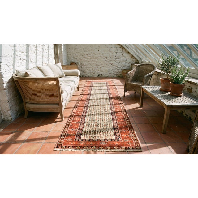 1870s Ivory Geometric Tribal Nw Persian Runner Carpet 3' X 14'6" Handmade Wool Runner Rug For Sale - Image 15 of 15