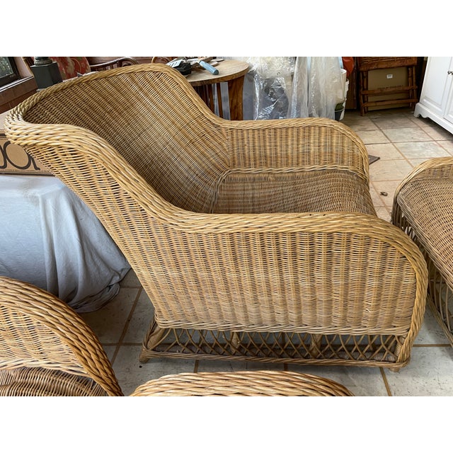Vintage Smith & Hawken Wicker/Rattan Lounge Chairs With Ottomans For Sale In Minneapolis - Image 6 of 14