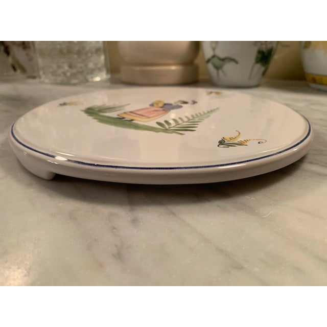 Vintage Hand Painted French Faience Wall Plaque or Trivet For Sale In Seattle - Image 6 of 9