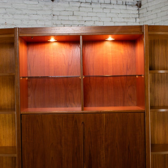 Mid 20th Century Mid to Late 20th Century Scandinavian Modern Teak Lighted Bookcase Display or Entertainment Cabinet For Sale - Image 5 of 18