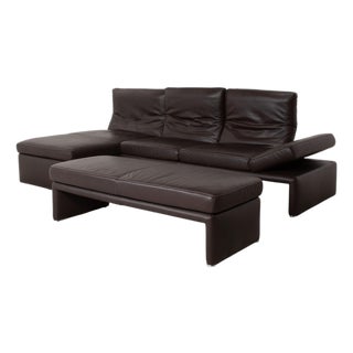 Raoul Leather Corner Sofa and Ottoman in Brown with Manual Function by Koinor, Set of 2 For Sale