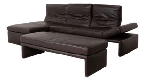 Raoul Leather Corner Sofa and Ottoman in Brown with Manual Function by Koinor, Set of 2