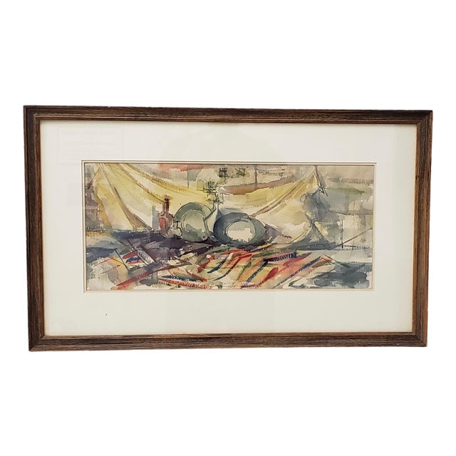 Victor Ing Mid Century Modern Abstract Still Life Watercolor C.1954 For Sale