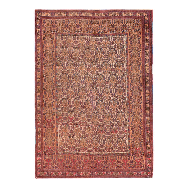 1880s Ivory Tribal Geometric Antique Knotted Pile Wool Afshar Persian Rug 4'0" X 6'0" Carpet For Sale