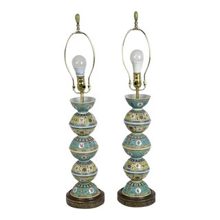 Pair of Chinese Tea Cup Table Lamps With Matching Finial For Sale