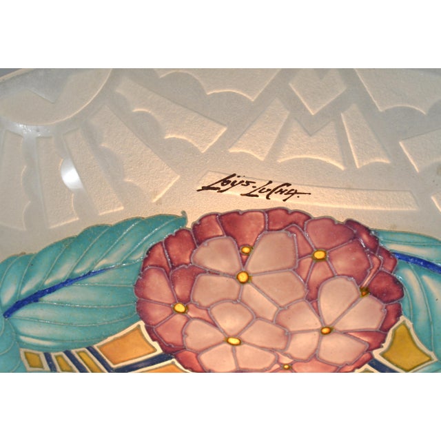 Loys Lucha French Art Deco Pendant Light 1930s - Enameled Pink Hydrangea Bowl For Sale - Image 9 of 14