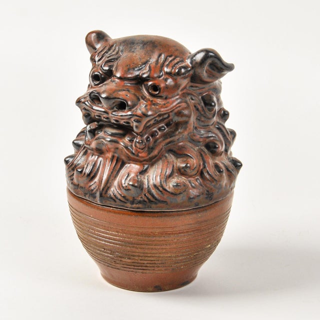 Late 20th Century Vintage Japanese Sake Bottle With Ceramic Shisha Foo Dog Lid For Sale - Image 5 of 14