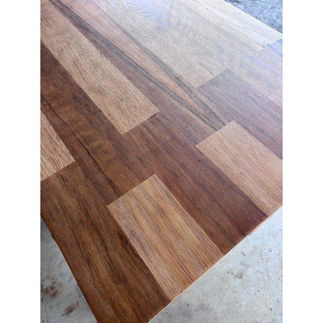 Organic Modern Minimalist Mid Century Lane Brutalist Platform Coffee Table Interlocking Contrasting Inlayed Top and Slab Base For Sale - Image 11 of 12