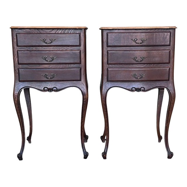 Antique Louis XV French Darkness Oak Nightstands, Set of 2 For Sale
