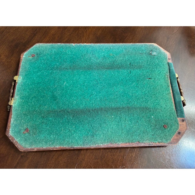Gorgeous 1900’s Antique Serving Tray, English, Mahogany With Hand Painted Design at Center. 20”x13.5” Brass Handles For Sale - Image 10 of 12