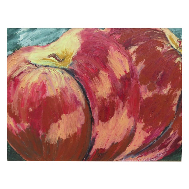 Original oilstick on board still life by renowned living artist, Susan R. Wilson, titled "Just Peachy" Susan's work is...