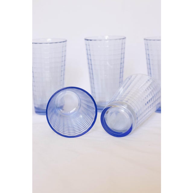 Vintage Paşabahçe “Scotch Blue” Tall Highball Glasses – Block Optic – Set of 8 For Sale - Image 10 of 12