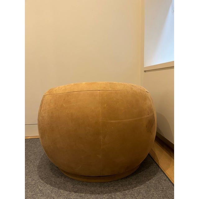 Cb2 Laszlo Leather Swivel Chair For Sale In New York - Image 6 of 12