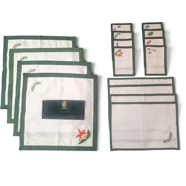 An exquisite vintage 16-piece table linen collection by renowned luxury tabletop designer Lynn Chase. Beautifully crafted...