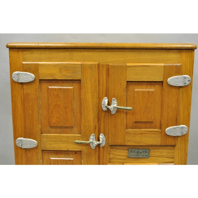 Victorian Antique Rh Macy Co Victorian Oak Wood 3 Door Ice Box Vintage Refrigerator Chest For Sale - Image 3 of 18