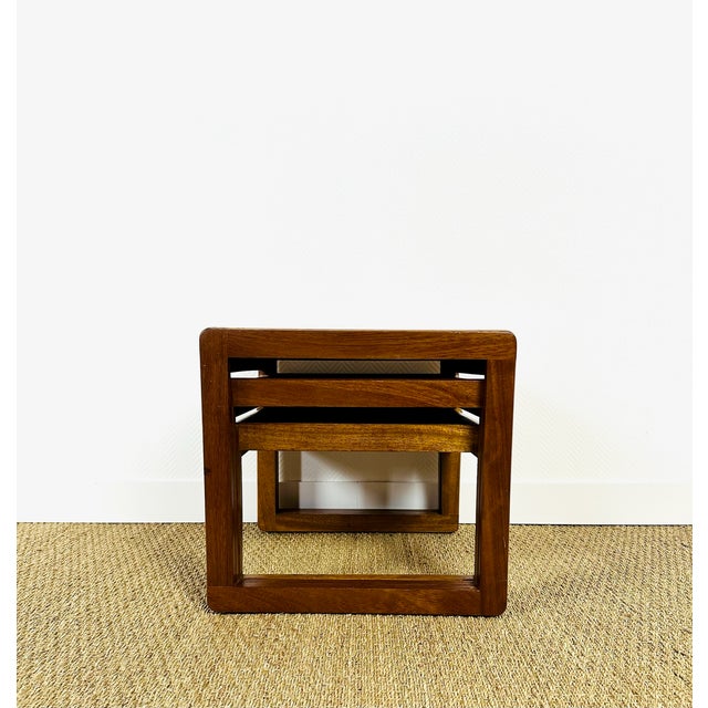 Black Vintage Nesting Tables in Teak and Black Ceramic, 1960s, Set of 3 For Sale - Image 8 of 10