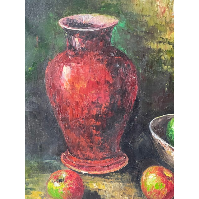1990s Original Post Modern Still Life Painting With Apples in Gold Tone Frame For Sale - Image 4 of 5