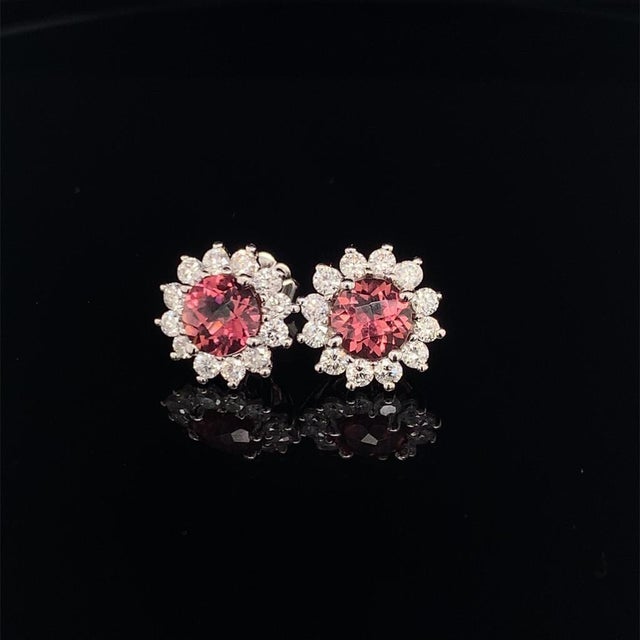 Rubellite Tourmaline Diamond Earrings 14k WG 2.55 TCW Certified For Sale - Image 13 of 14