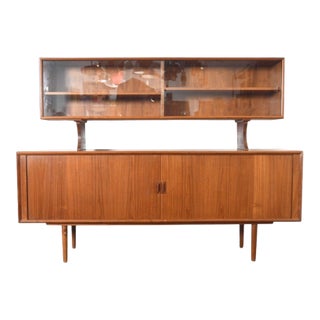 Mid 20th Century Axel Christiansen Teak Tambour Credenza With Glass Top Hutch For Sale