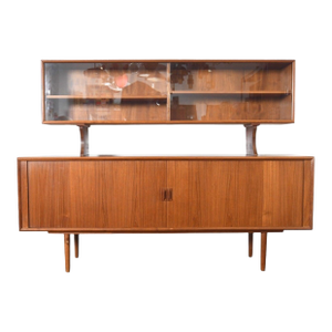 Mid 20th Century Axel Christiansen Teak Tambour Credenza With Glass Top Hutch