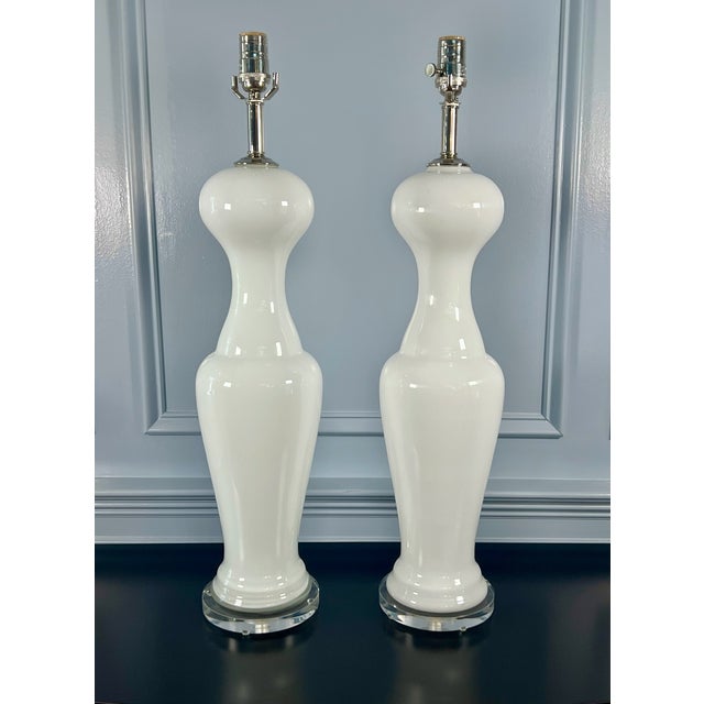 1960s Vintage Murano Ballerina Glass Table Lamps of White For Sale - Image 5 of 10