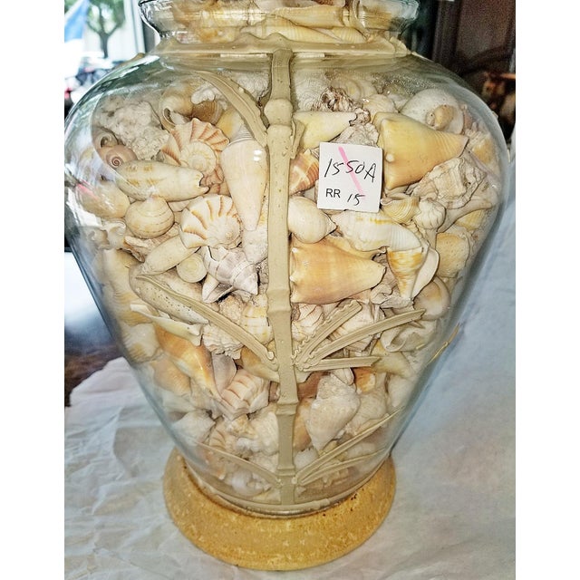 1980s 1980s Shell Filled Glass Table Lamp For Sale - Image 5 of 5
