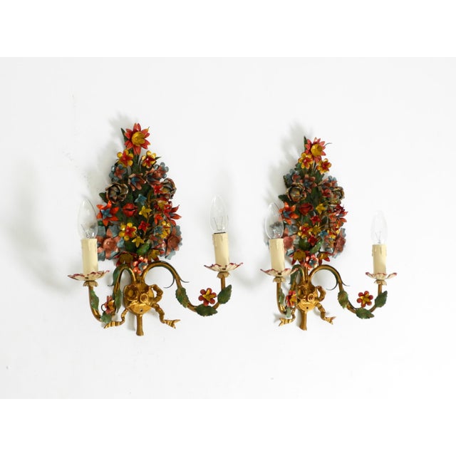 Vintage Hand-Painted and Gilded Metal Wall Lamps by Hans Möller, 1960s, Set of 2 For Sale - Image 4 of 18