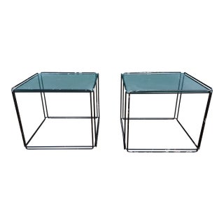1970s Attributed to Max Sauze Isosceles Metal Frame Side Tables Postmodern For Sale