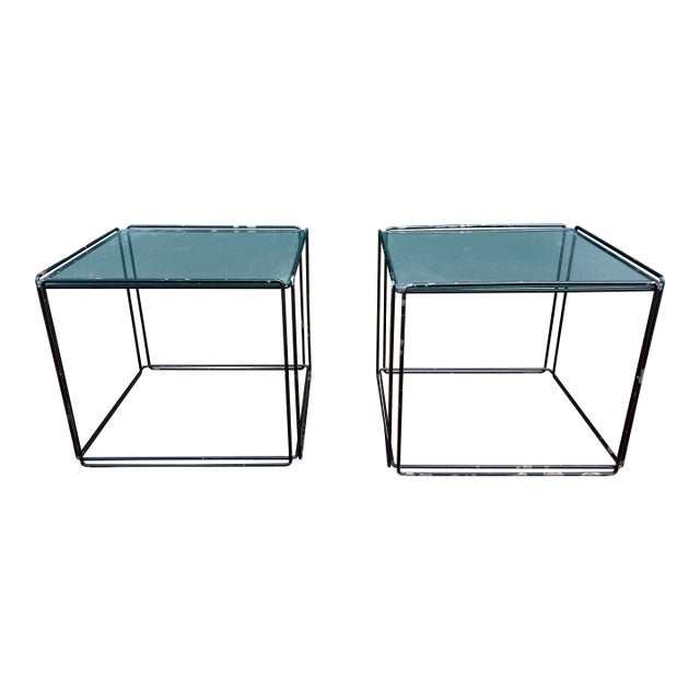 1970s Attributed to Max Sauze Isosceles Metal Frame Side Tables Postmodern For Sale