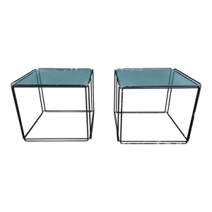 1970s Attributed to Max Sauze Isosceles Metal Frame Side Tables Postmodern