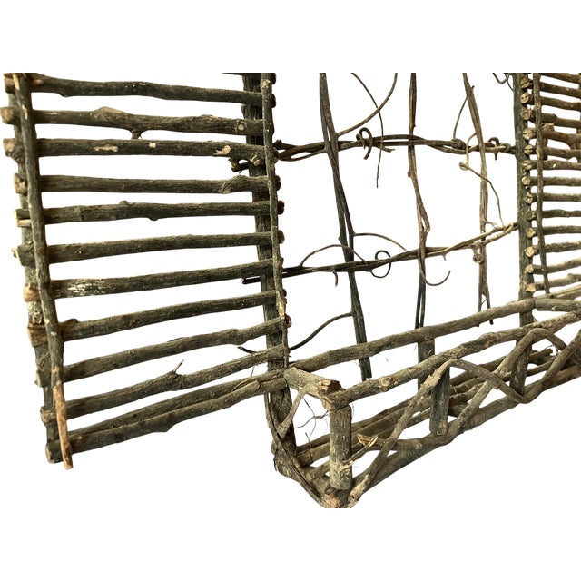 Brown Handmade Rustic Willow Wall Pocket With Shutters & Grapevine Trellis For Sale - Image 8 of 11