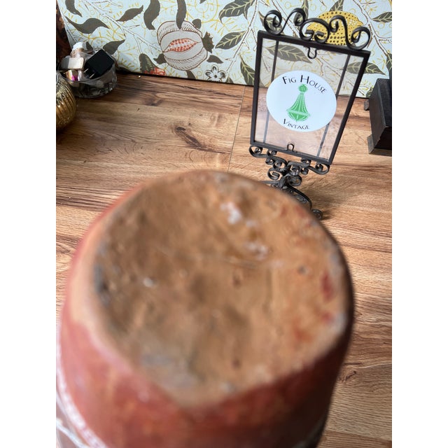 Spanish Vintage Pottery Detailed Hand Made Vase With Bird Details For Sale - Image 3 of 7