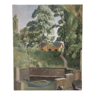 Eugène Louis Martin, Petit cheminet barque bleue, 1928, Oil on Canvas For Sale