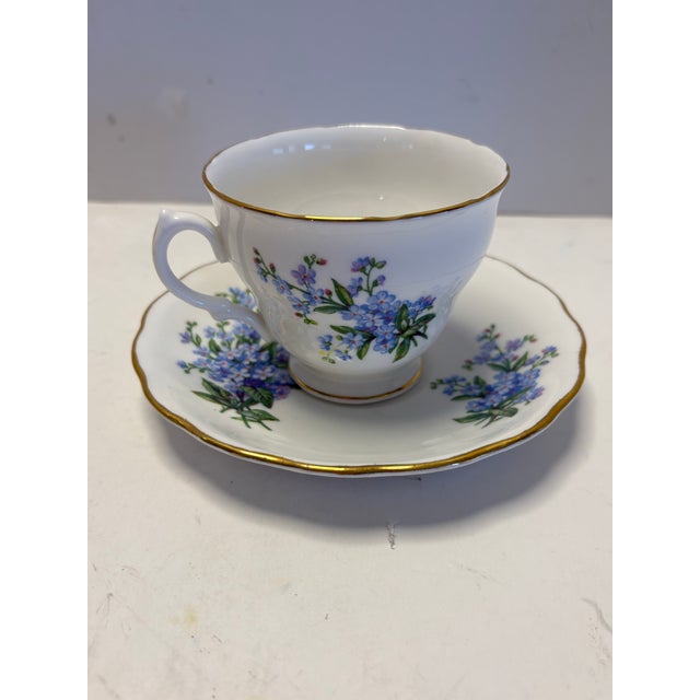 Royal Albert Mid 20th Century Royal Vale Forget-Me-Not Bone China Teacup & Saucer, England For Sale - Image 4 of 8