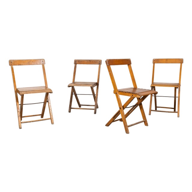 Vintage Beech Bar Back Folding Chair, 1960s, Set of 4 For Sale