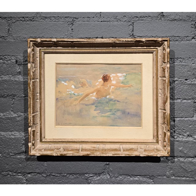 French Antoine Calbet – Female Nude Bather in the Sea – French Belle Époque Painting For Sale - Image 3 of 10